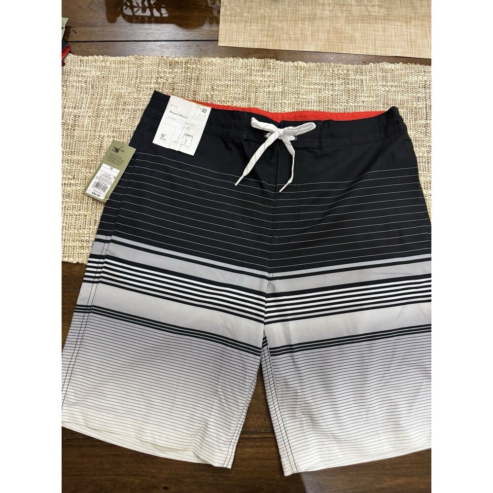 NWT Goodfellow & Co Men's 10" Graves Striped Board Shorts Charcoal/Black Size 32